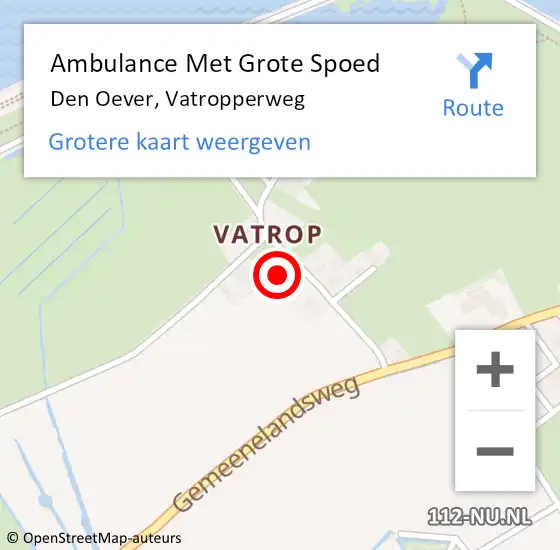 Locatie op kaart van de 112 melding: Ambulance Met Grote Spoed Naar Den Oever, Vatropperweg op 27 juni 2023 23:07