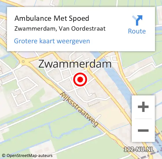 Locatie op kaart van de 112 melding: Ambulance Met Spoed Naar Zwammerdam, Van Oordestraat op 27 juni 2023 23:30