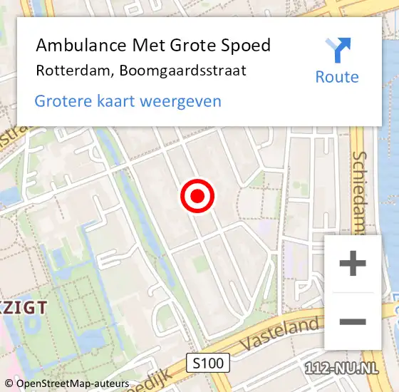 Locatie op kaart van de 112 melding: Ambulance Met Grote Spoed Naar Rotterdam, Boomgaardsstraat op 27 juni 2023 23:32