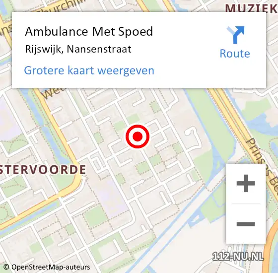 Locatie op kaart van de 112 melding: Ambulance Met Spoed Naar Rijswijk, Nansenstraat op 27 juni 2023 23:45