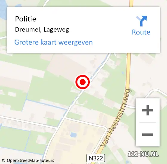Locatie op kaart van de 112 melding: Politie Dreumel, Lageweg op 28 juni 2023 00:13