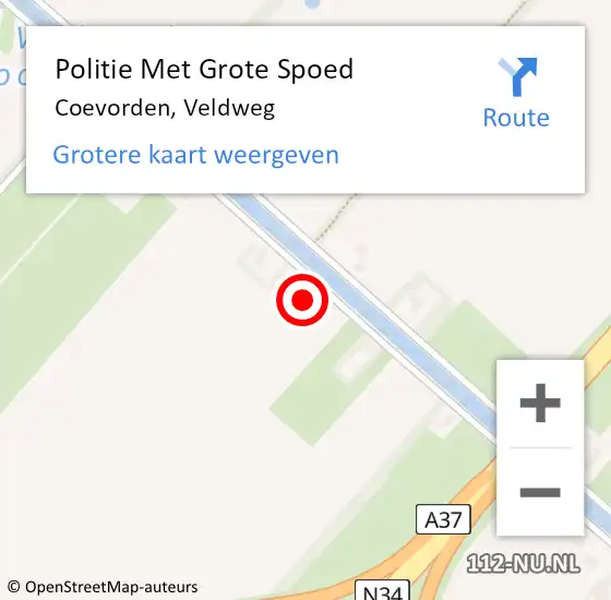Locatie op kaart van de 112 melding: Politie Met Grote Spoed Naar Coevorden, Veldweg op 28 juni 2023 01:17
