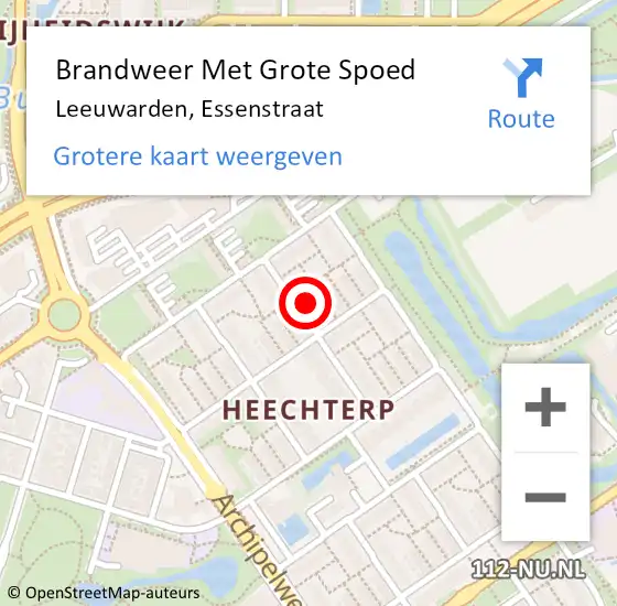 Locatie op kaart van de 112 melding: Brandweer Met Grote Spoed Naar Leeuwarden, Essenstraat op 28 juni 2023 02:04