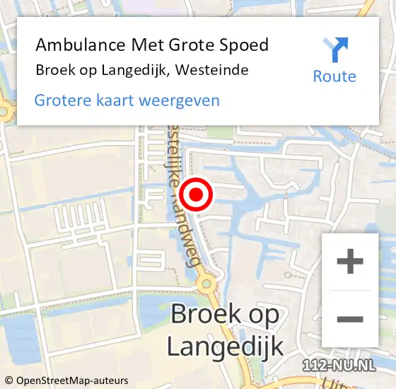 Locatie op kaart van de 112 melding: Ambulance Met Grote Spoed Naar Broek op Langedijk, Westeinde op 28 juni 2023 04:05
