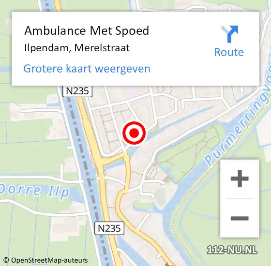 Locatie op kaart van de 112 melding: Ambulance Met Spoed Naar Ilpendam, Merelstraat op 28 juni 2023 07:35