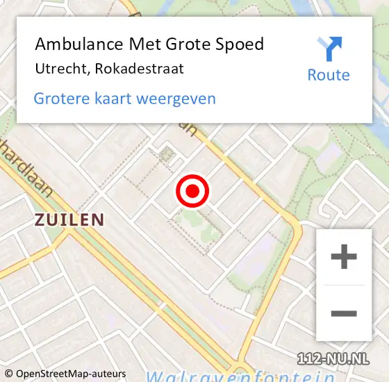 Locatie op kaart van de 112 melding: Ambulance Met Grote Spoed Naar Utrecht, Rokadestraat op 30 augustus 2014 17:00