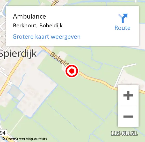 Locatie op kaart van de 112 melding: Ambulance Berkhout, Bobeldijk op 28 juni 2023 07:44