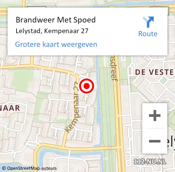 Locatie op kaart van de 112 melding: Brandweer Met Spoed Naar Lelystad, Kempenaar 27 op 28 juni 2023 08:32