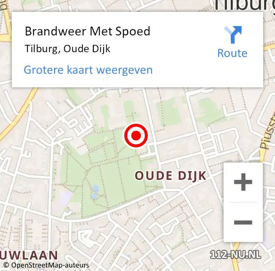 Locatie op kaart van de 112 melding: Brandweer Met Spoed Naar Tilburg, Oude Dijk op 28 juni 2023 08:41