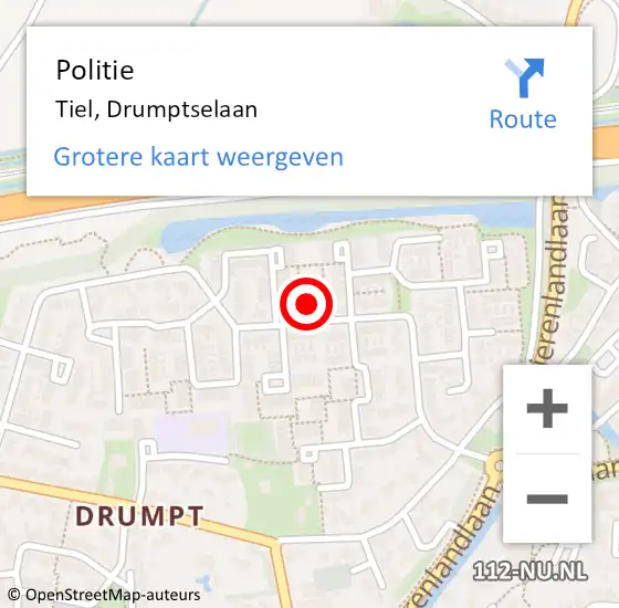 Locatie op kaart van de 112 melding: Politie Tiel, Drumptselaan op 28 juni 2023 09:11