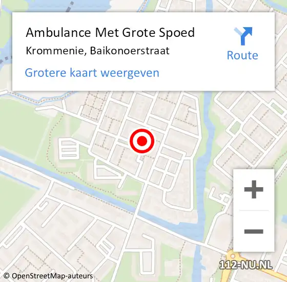 Locatie op kaart van de 112 melding: Ambulance Met Grote Spoed Naar Krommenie, Baikonoerstraat op 28 juni 2023 10:43