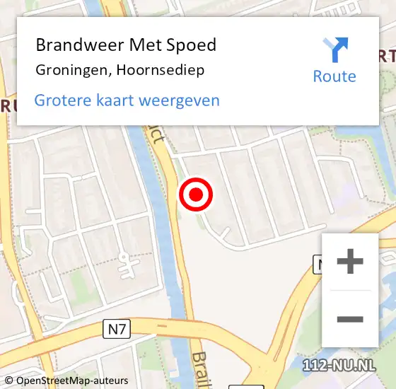 Locatie op kaart van de 112 melding: Brandweer Met Spoed Naar Groningen, Hoornsediep op 28 juni 2023 10:45