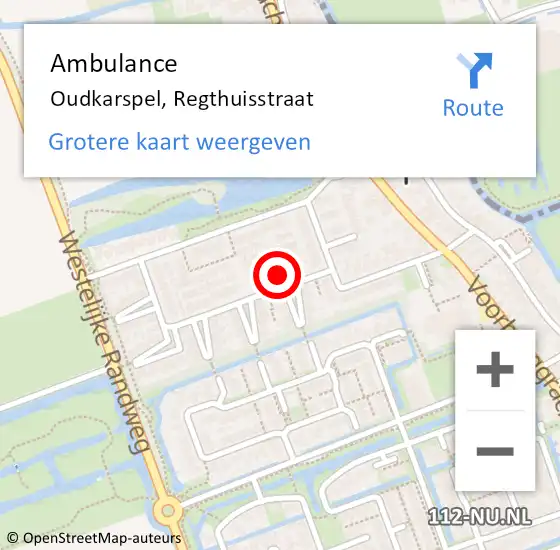 Locatie op kaart van de 112 melding: Ambulance Oudkarspel, Regthuisstraat op 28 juni 2023 10:47