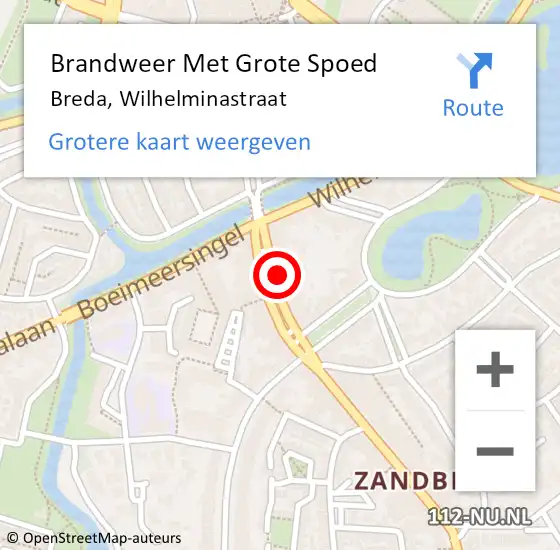 Locatie op kaart van de 112 melding: Brandweer Met Grote Spoed Naar Breda, Wilhelminastraat op 28 juni 2023 11:28