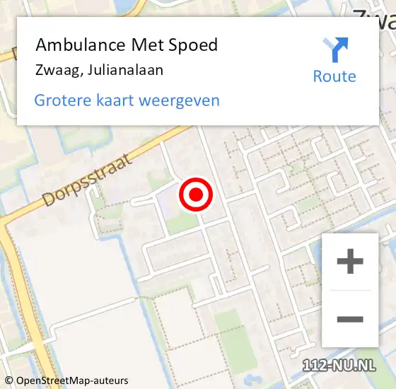 Locatie op kaart van de 112 melding: Ambulance Met Spoed Naar Zwaag, Julianalaan op 28 juni 2023 11:42