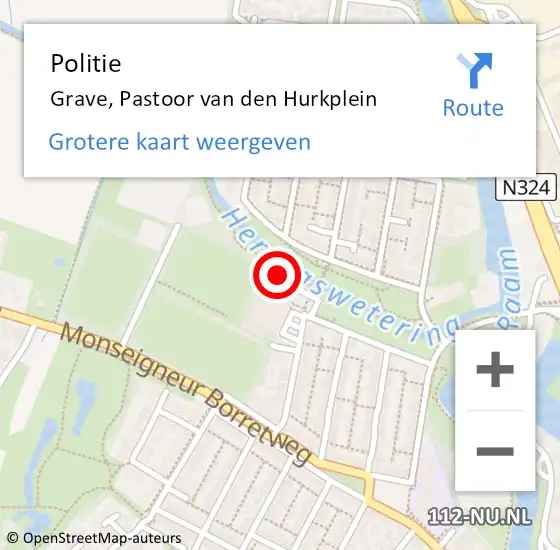 Locatie op kaart van de 112 melding: Politie Grave, Pastoor van den Hurkplein op 28 juni 2023 11:46