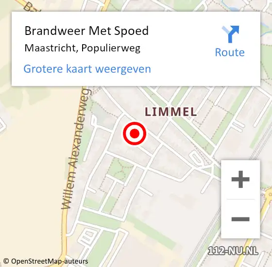 Locatie op kaart van de 112 melding: Brandweer Met Spoed Naar Maastricht, Populierweg op 28 juni 2023 11:51