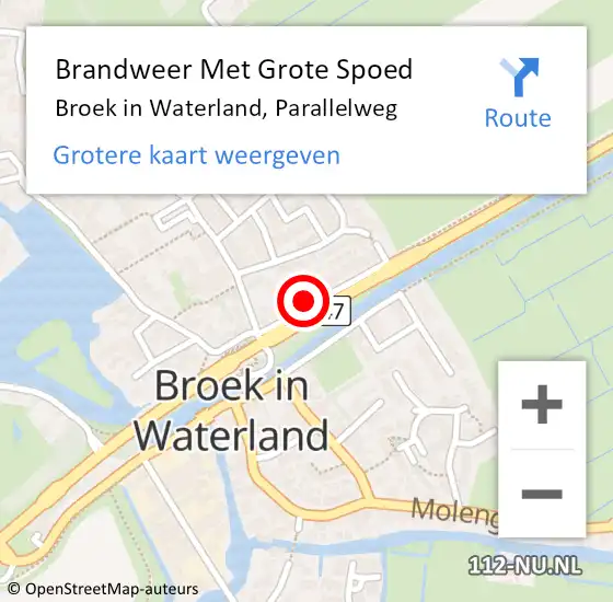 Locatie op kaart van de 112 melding: Brandweer Met Grote Spoed Naar Broek in Waterland, Parallelweg op 28 juni 2023 11:55