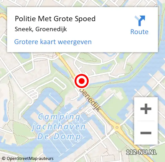 Locatie op kaart van de 112 melding: Politie Met Grote Spoed Naar Sneek, Groenedijk op 28 juni 2023 12:26