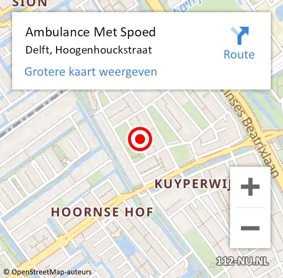 Locatie op kaart van de 112 melding: Ambulance Met Spoed Naar Delft, Hoogenhouckstraat op 28 juni 2023 12:55