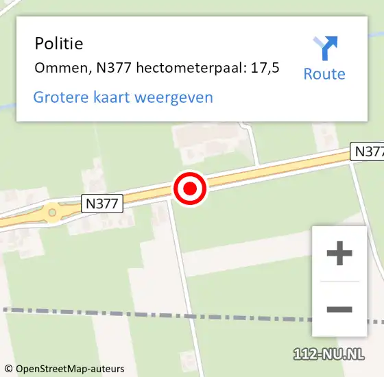 Locatie op kaart van de 112 melding: Politie Ommen, N377 hectometerpaal: 17,5 op 28 juni 2023 13:10