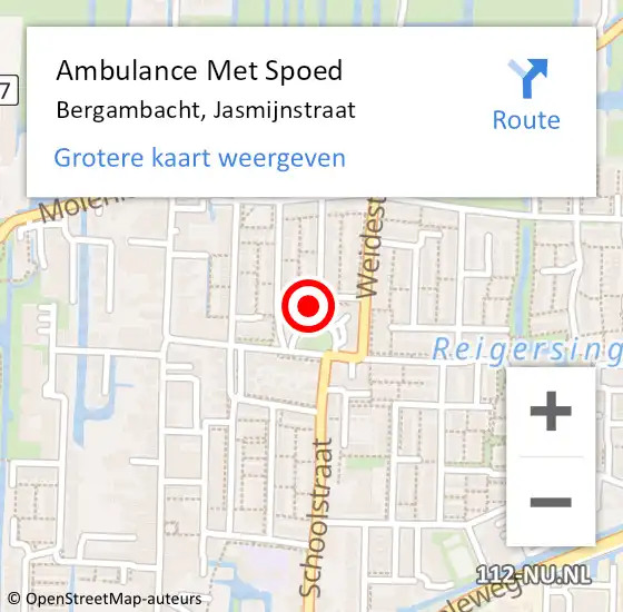 Locatie op kaart van de 112 melding: Ambulance Met Spoed Naar Bergambacht, Jasmijnstraat op 28 juni 2023 13:30