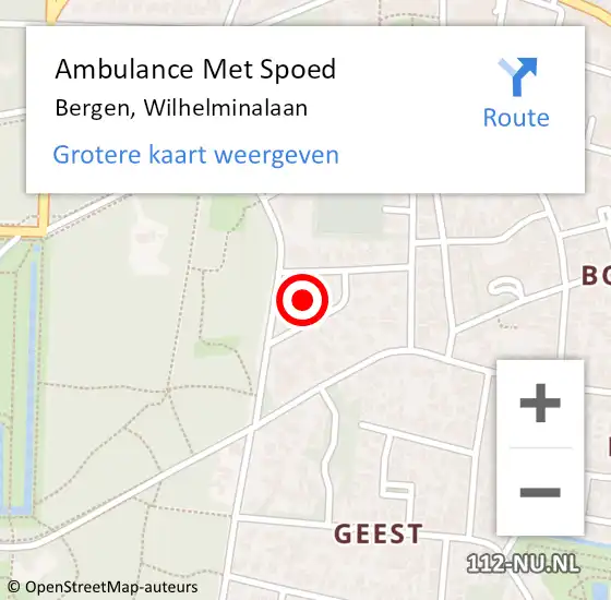 Locatie op kaart van de 112 melding: Ambulance Met Spoed Naar Bergen, Wilhelminalaan op 28 juni 2023 13:30