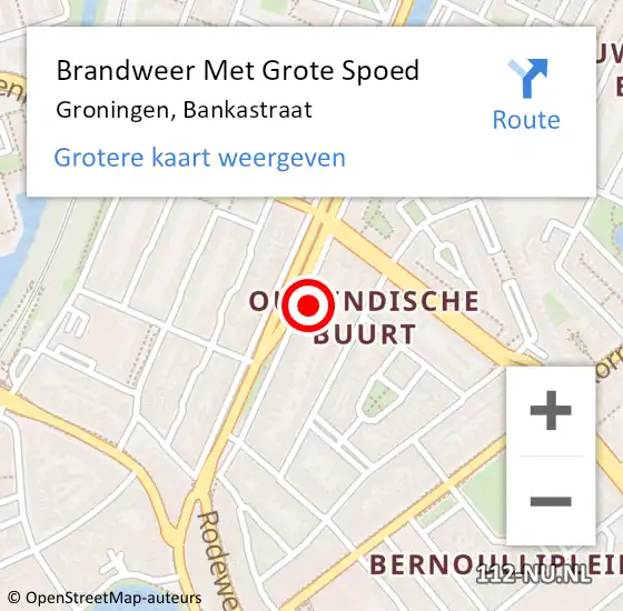 Locatie op kaart van de 112 melding: Brandweer Met Grote Spoed Naar Groningen, Bankastraat op 28 juni 2023 14:10