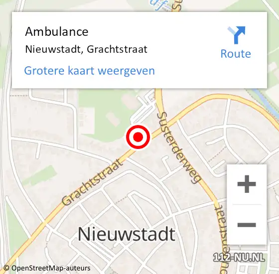 Locatie op kaart van de 112 melding: Ambulance Nieuwstadt, Grachtstraat op 30 augustus 2014 17:48