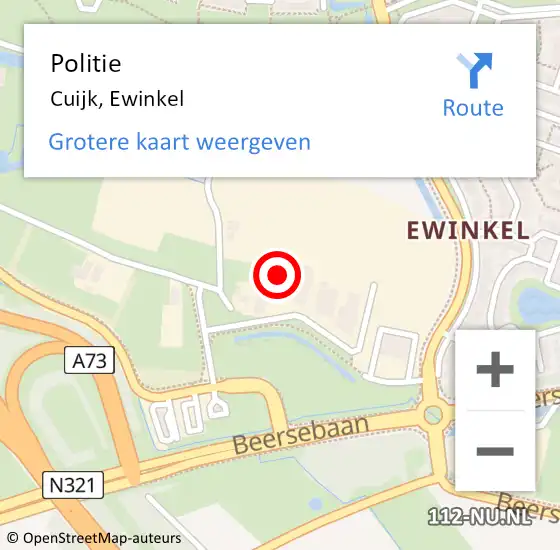 Locatie op kaart van de 112 melding: Politie Cuijk, Ewinkel op 28 juni 2023 14:24