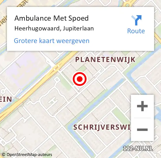 Locatie op kaart van de 112 melding: Ambulance Met Spoed Naar Heerhugowaard, Jupiterlaan op 28 juni 2023 14:30