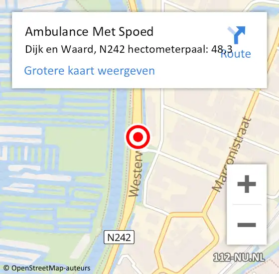 Locatie op kaart van de 112 melding: Ambulance Met Spoed Naar Dijk en Waard, N242 hectometerpaal: 48,3 op 28 juni 2023 14:33