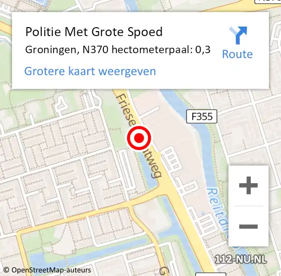 Locatie op kaart van de 112 melding: Politie Met Grote Spoed Naar Groningen, N370 hectometerpaal: 0,3 op 28 juni 2023 15:50