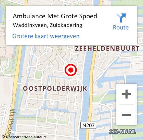 Locatie op kaart van de 112 melding: Ambulance Met Grote Spoed Naar Waddinxveen, Zuidkadering op 28 juni 2023 15:52