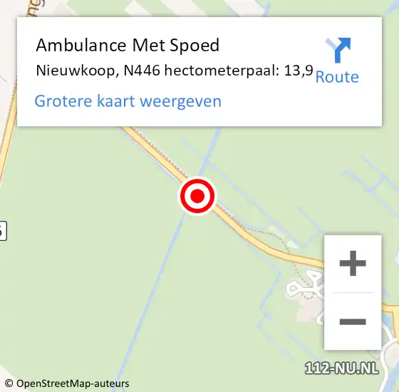 Locatie op kaart van de 112 melding: Ambulance Met Spoed Naar Nieuwkoop, N446 hectometerpaal: 13,9 op 28 juni 2023 16:21