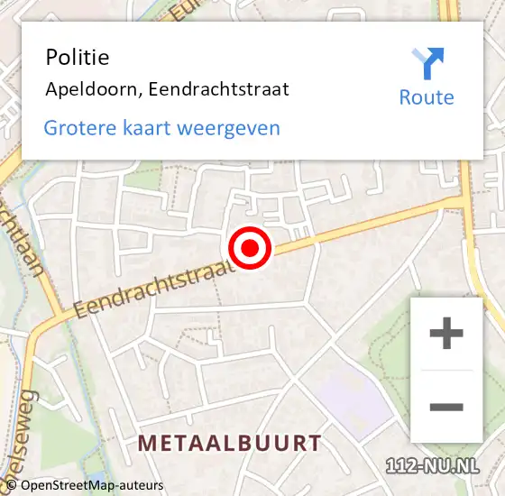 Locatie op kaart van de 112 melding: Politie Apeldoorn, Eendrachtstraat op 28 juni 2023 17:01