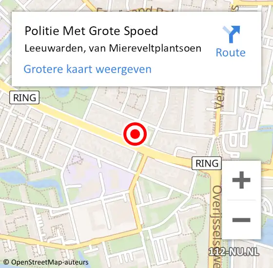 Locatie op kaart van de 112 melding: Politie Met Grote Spoed Naar Leeuwarden, van Miereveltplantsoen op 28 juni 2023 17:20