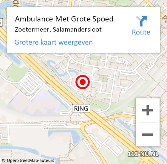 Locatie op kaart van de 112 melding: Ambulance Met Grote Spoed Naar Zoetermeer, Salamandersloot op 28 juni 2023 18:13