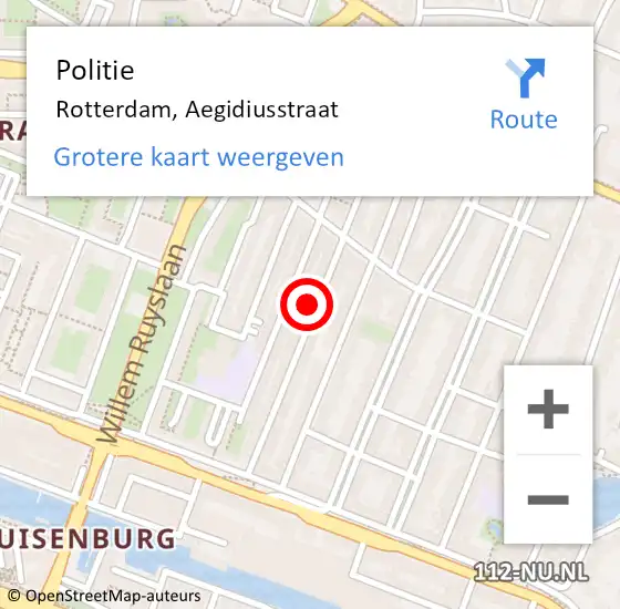 Locatie op kaart van de 112 melding: Politie Rotterdam, Aegidiusstraat op 28 juni 2023 18:20