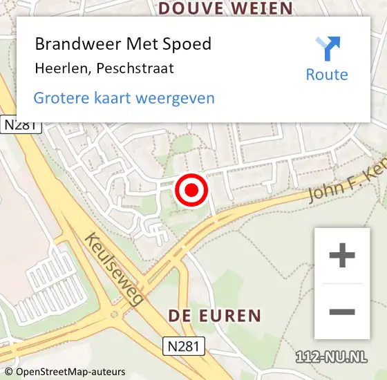 Locatie op kaart van de 112 melding: Brandweer Met Spoed Naar Heerlen, Peschstraat op 28 juni 2023 18:52