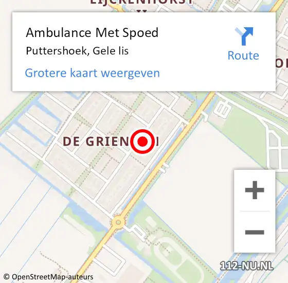 Locatie op kaart van de 112 melding: Ambulance Met Spoed Naar Puttershoek, Gele lis op 28 juni 2023 19:29