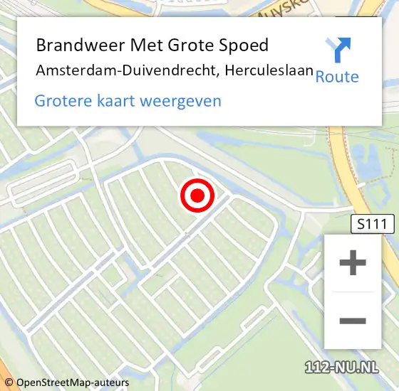 Locatie op kaart van de 112 melding: Brandweer Met Grote Spoed Naar Amsterdam-Duivendrecht, Herculeslaan op 28 juni 2023 21:01