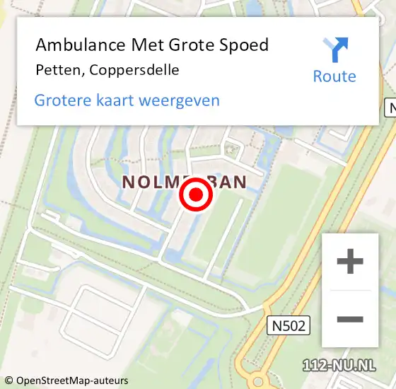 Locatie op kaart van de 112 melding: Ambulance Met Grote Spoed Naar Petten, Coppersdelle op 28 juni 2023 21:31