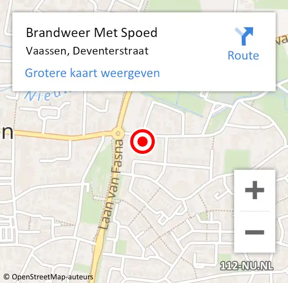 Locatie op kaart van de 112 melding: Brandweer Met Spoed Naar Vaassen, Deventerstraat op 28 juni 2023 22:46