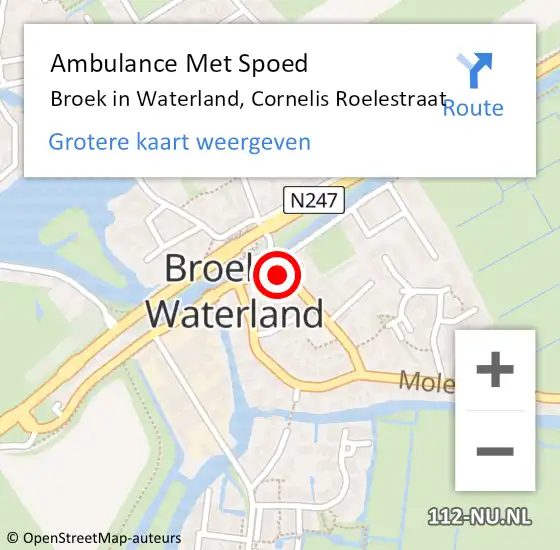 Locatie op kaart van de 112 melding: Ambulance Met Spoed Naar Broek in Waterland, Cornelis Roelestraat op 28 juni 2023 23:02