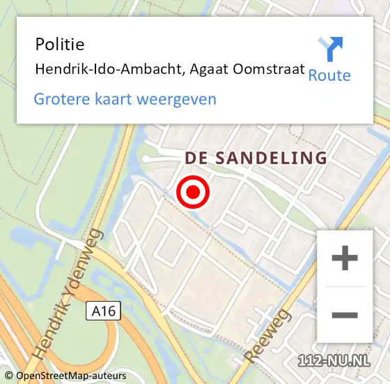 Locatie op kaart van de 112 melding: Politie Hendrik-Ido-Ambacht, Agaat Oomstraat op 28 juni 2023 23:05