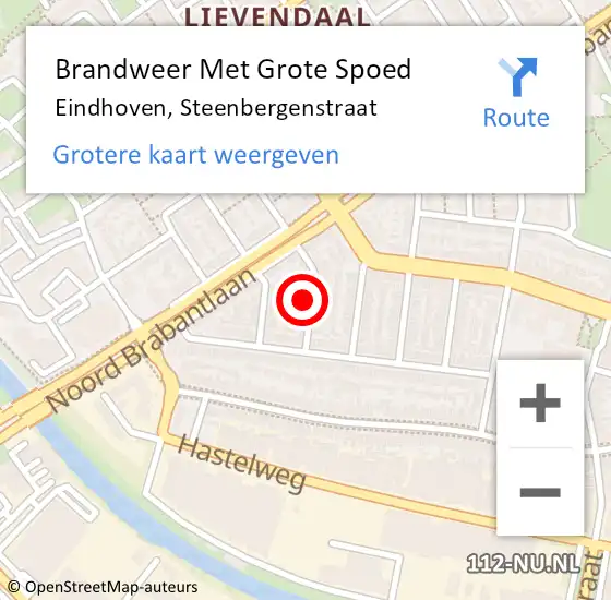 Locatie op kaart van de 112 melding: Brandweer Met Grote Spoed Naar Eindhoven, Steenbergenstraat op 28 juni 2023 23:25