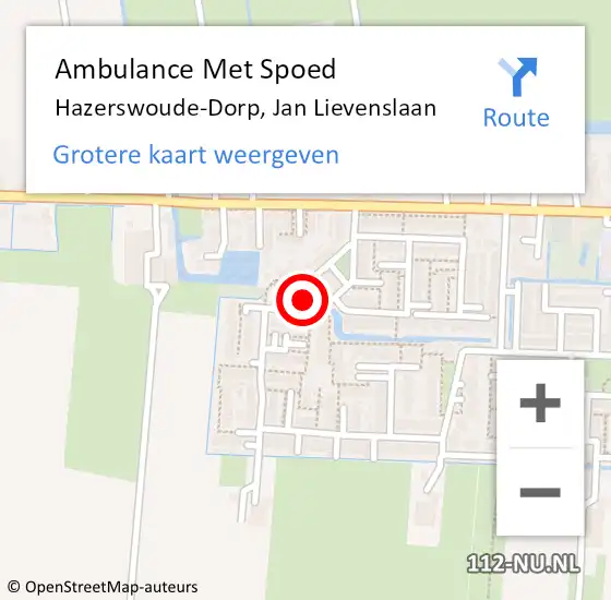 Locatie op kaart van de 112 melding: Ambulance Met Spoed Naar Hazerswoude-Dorp, Jan Lievenslaan op 28 juni 2023 23:49