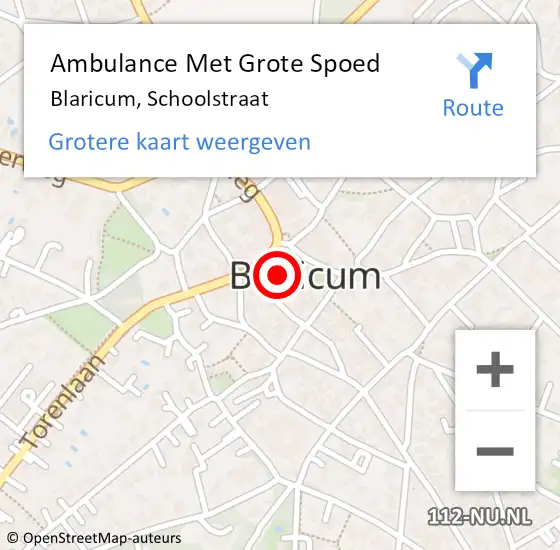 Locatie op kaart van de 112 melding: Ambulance Met Grote Spoed Naar Blaricum, Schoolstraat op 30 augustus 2014 18:57