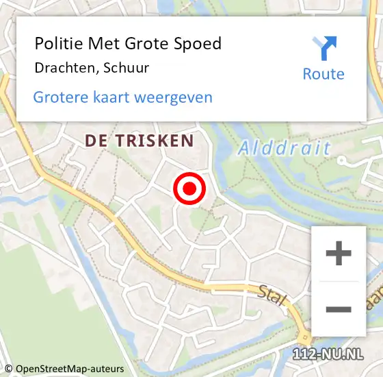 Locatie op kaart van de 112 melding: Politie Met Grote Spoed Naar Drachten, Schuur op 29 juni 2023 00:38